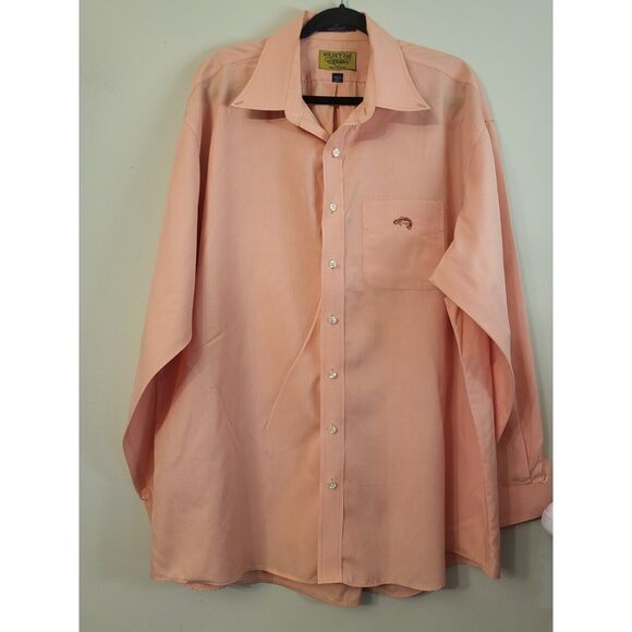 McLavy  Men Orange Long Sleeve Button Front XXL 100% Cotton Wrinkle Free Fish - Picture 1 of 6